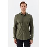 Sabri Özel Erkek Haki Dar Kesim Slim Fit %100 Pamuk Düz Dokuma Klasik Yaka Gömlek - 3XL