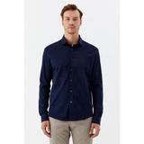 Sabri Özel Erkek Lacivert Dar Kesim Slim Fit %100 Pamuk Düz Dokuma Klasik Yaka Gömlek - 3XL