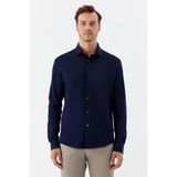 Sabri Özel Erkek Lacivert Dar Kesim Slim Fit %100 Pamuk Düz Dokuma Klasik Yaka Gömlek