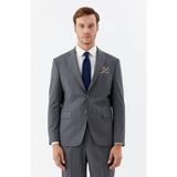 Sabri Özel Gri Slim Fit Yünlü Dokuma Normal Bel 6 Drop Takım Elbise - 50 - 248-Gri