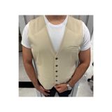 SABRİ ZENGİN Erkek Bej V Yaka Slim Fit Komple Kumaş Yelek
