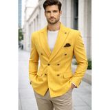 Sabri Zengin Erkek Çizgili Kruvaze Slim Fit Blazer Ceket - 48 - Sarı