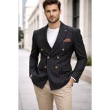 Sabri Zengin Erkek Çizgili Kruvaze Slim Fit Blazer Ceket - 52 - Siyah
