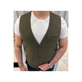 SABRİ ZENGİN Erkek Haki V Yaka Slim Fit Komple Kumaş Yelek