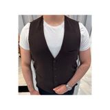 SABRİ ZENGİN Erkek Kahverengi V Yaka Slim Fit Komple Kumaş Yelek