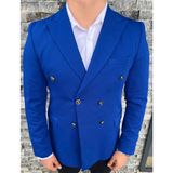 Sabri Zengin Erkek Kruvaze Slim Fit Blazer Ceket - Saks - 56