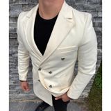 Sabri Zengin Erkek Kruvaze Slim Fit Kaşe Kaban - 48 - Beyaz