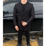 Sabri Zengin Erkek Kruvaze Slim Fit Kaşe Kaban - 56 - Siyah