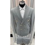 Sabri Zengin Erkek Kruvaze Slim Fit Takım Elbise - Gri - 48