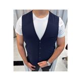 SABRİ ZENGİN Erkek Lacivert V Yaka Slim Fit Komple Kumaş Yelek