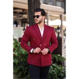 SABRİ ZENGİN Erkek Siyah Slim Fit Penye Kumaş Kruvaze Ceket