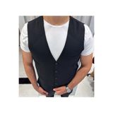 SABRİ ZENGİN Erkek Siyah V Yaka Slim Fit Komple Kumaş Yelek