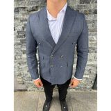 Sabri Zengin Erkek Slim Fit Ekose Desenli Kruvaze Ceket - İndigo - 48