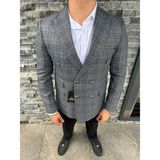 Sabri Zengin Erkek Slim Fit Ekose Desenli Kruvaze Ceket - Siyah - 56