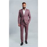 Sabri Zengin Erkek Slim Fit Filafil Kumaş 2 Parça Takım Elbise - Gül Kurusu - 48
