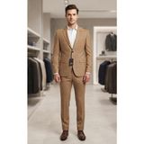 Sabri Zengin Erkek Slim Fit Filafil Kumaş 2 Parça Takım Elbise - Hardal - 46