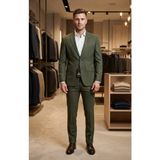 Sabri Zengin Erkek Slim Fit Filafil Kumaş 2 Parça Takım Elbise - Koyu Yeşil - 48
