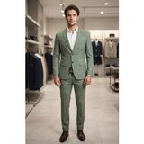Sabri Zengin Erkek Slim Fit Filafil Kumaş 2 Parça Takım Elbise - Yeşil - 48