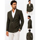 Sabri Zengin Erkek Slim Fit Kruvaze Blazer Ceket - 48 - Haki