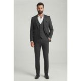 Sabri Zengin Erkek Slim Fit Likralı Kalın Premium Kumaş 3 Parça Takım Elbise - Antrasit - 52