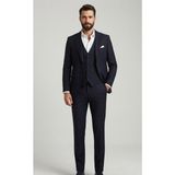 Sabri Zengin Erkek Slim Fit Likralı Kalın Premium Kumaş 3 Parça Takım Elbise - Lacivert - 54