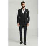 Sabri Zengin Erkek Slim Fit Likralı Kalın Premium Kumaş 3 Parça Takım Elbise - Siyah - 46