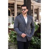 Sabri Zengin Erkek Slim Fit Penye Kumaş Kruvaze Ceket - Antrasit - 68