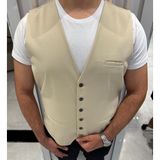 Sabri Zengin Erkek V Yaka Slim Fit Full Kumaş Yelek - 50 - Bej