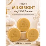 Sabunal MILKBRIGHT Keçi Sütü Sabunu 3 ADET - Aydınlık, Yumuşak ve Nemli Cilt Görünümü İçin Günlük Bakım