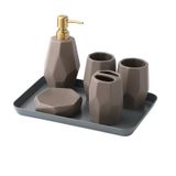Sabunluk Seramik Sabunluk Banyo Dekorasyonu Diş Fırçası Tutacağı Sabun Kutusu ABS Pompa Kafası Losyon Şişesi Diş Fırçası Kupası Diş Macunu Dispenseri Tepsi Seti Sabun Dispens (6 adet Kahverengi)