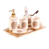 Sabunluk Yuvarlak Seramik 5 Parça Sabunluk Ev Çiftlik Evi Banyo Tuvalet Losyon Dispenseri/mouthwascup/Diş Fırçası Tutucu/Sabunluk/Tepsi Sabunluk f