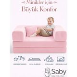 Saby Premium 140X70 cm Modüler Çocuk ve Genç Koltuğu – Yatak Olabilen Sünger Oyun Alanı–yıkanabilir Kılıf - Pembe