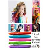 Saç Boyama Kalemi 5 Renk 1 Paket Bubu Saç Boyama Tebeşiri 5 Li Yıkanabilir Mini Tarak Hediyeli Hair Chalk Pen
