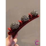 Saç Bükücü Kadife Dokulu Yan Saç Tokası Bordo - Mini Taşlı Yumuşak Klips Pens Toka Saç Aksesuarı - Tek Ebat