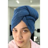 Saç Havlusu - Bone / Düğme Lastikli Ultra Yumuşak %100 Pamuklu - Standart - Lacivert