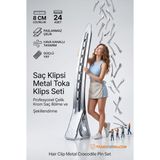 Saç Klipsi Metal Toka Profesyonel 8 cm Metal Saç Klipsi 24'lü Set - Çelik Krom Kaplama Kuaför T - Çok Renkli