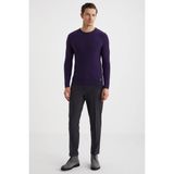 Saç Örgü Desen Lambswool Mor Kazak - Plum