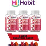 Saç ve Cilt Vitamini - Biotin, Hyaluronik Asit, Glutatyon, Resveratrol Vegan Gummy (90 Günlük) - Ahududu