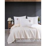 Saçaklı Nakışlı Lüx Pike Takımı Çift Kişilik Krem - 220 x 200 / Krem
