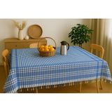 Saçaklı Piti Kareli Masa Örtüsü 150X150 cm – Sofra & Piknik Için Çok Amaçlı Örtü - Mavi - 150 x 150 cm