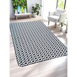 Saçaksız Dokuma Kilim, Modern Desen Robot Süpürgeye Uyumlu Çamaşır Makinesinde Yıkanabilir Pamuklu Dokuma Kilim (Siyah-Beyaz, 80 * 150cm)