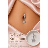 Sacce Scarves & Accessories Delik Gerektirmeyen Kelebek Figürlü Sıkıştırmalı Göbek Piercingi Mıknatıslı - Gümüş