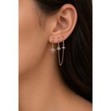 Sacce Scarves & Accessories Kutup Yıldızı Charm Detaylı Zincirli 3'lü Küpe Seti - Altın - Sarı