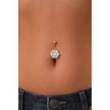 Sacce Scarves&Accessories Altın Renkli Zirkon Taşlı Çiçek Taşlı Çelik Göbek Piercing