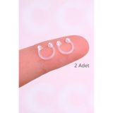 Sacce Scarves&Accessories Bioflex Halka Piercing 2 Adet Şeffaf Çift Top Kulak Burun Piercing 8 mm Smiley