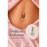 Sacce Scarves&Accessories Deliksiz Göbek Piercingi Klipsli Fiyonk Model Zirkon Taşlı Sıkıştırmalı Göbek Takısı Tek Adet
