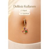 Sacce Scarves&Accessories Deliksiz Multicolor Çiçek Göbek Piercingi Klipsli Çelik Zirkon Taşlı