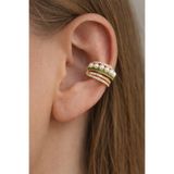 Sacce Scarves&Accessories İncili & Yeşil Zirkon Taşlı 14K Gold Rodyum Kaplama Çelik Earcuff – Deliksiz Kıkırdak Küpesi