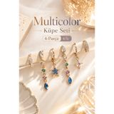 Sacce Scarves&Accessories Lacivertli Taşlı Su Yolu Işık Seli Küpe Seti 6 Parça