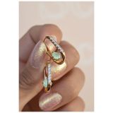 Sacce Scarves&Accessories Opal Su Yeşili Taş Detaylı Oval Halka Küpe